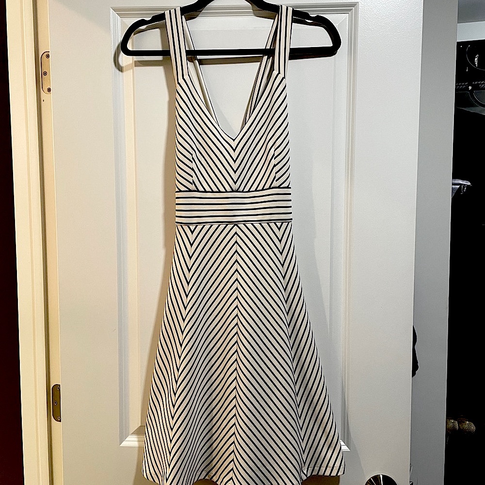 WHBM Navy and White A-Line Cocktail Dress Sz Small